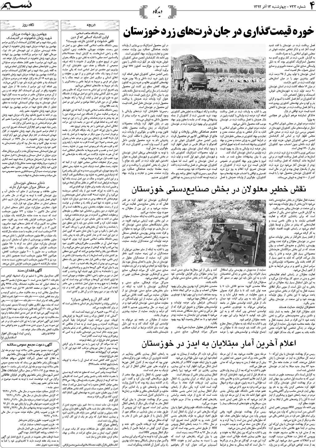 صفحه دیدگاه روزنامه نسیم شماره 733